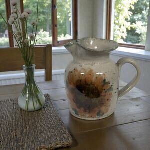 Barton Potteries Dresden Ohio Pottery Stoneware Small Pitcher Handle Sunflower